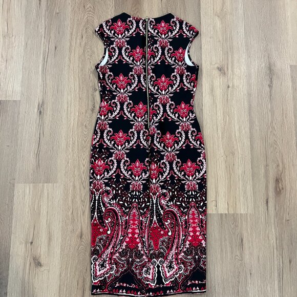 New York & Company NY&C Black Red Floral Pencil Dress Size 6 - Picture 7 of 8